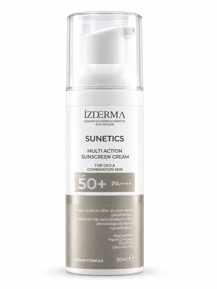 İzderma Sunetics Multi Action Güneş Kremi SPF 50+ PA++++ — Karma ve Yağlı Ciltler · 50 ml