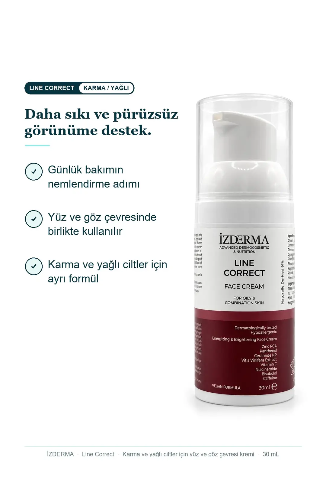 Line Correct Yüz ve Göz Çevresi Kremi — Karma ve Yağlı Ciltler · 30 ml · Görsel 3