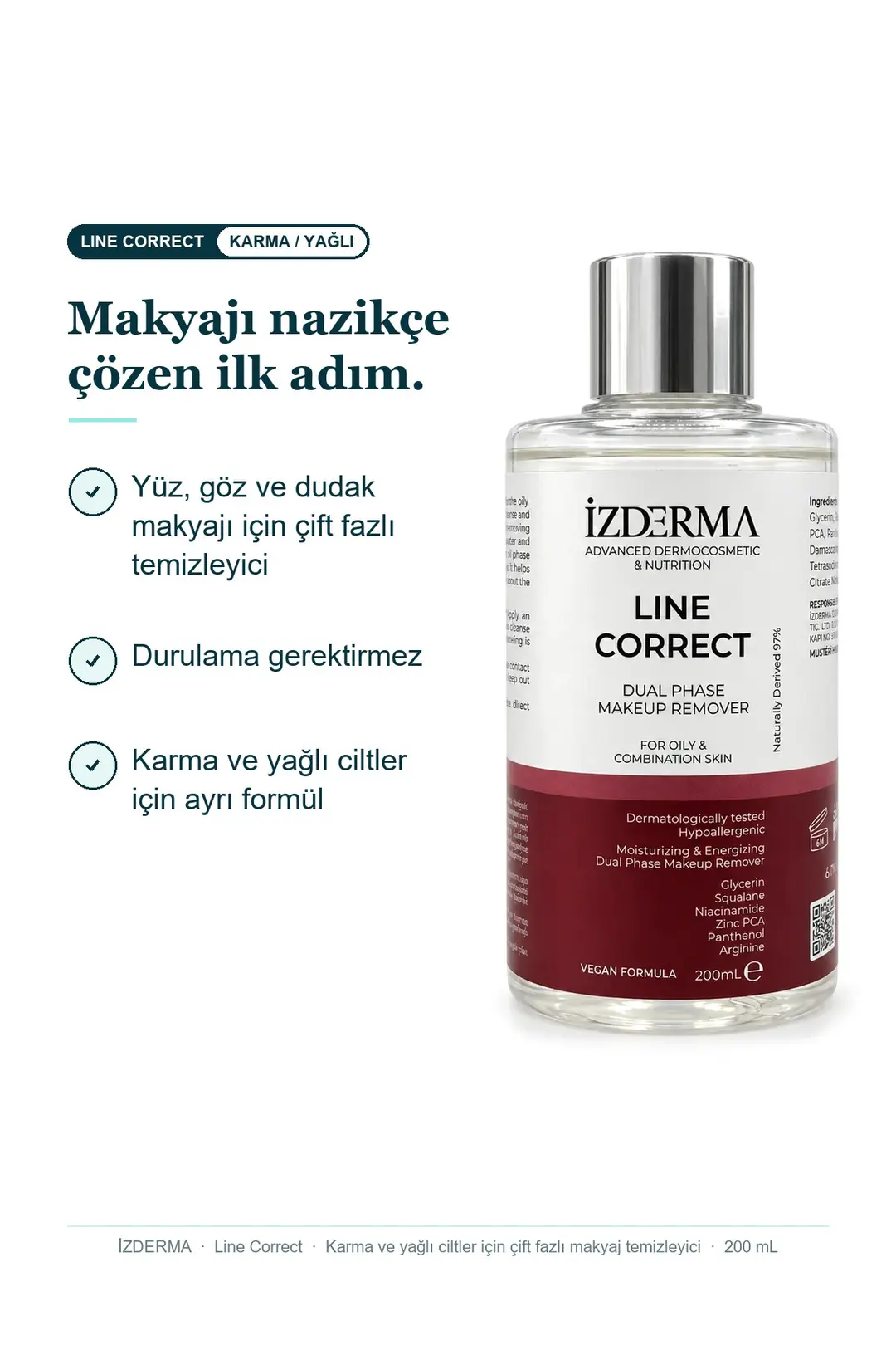 Line Correct Çift Fazlı Makyaj Temizleyici — Karma ve Yağlı Ciltler · 200 ml · Görsel 3