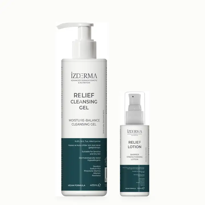 Relief Başlangıç Seti — Temizleme Jeli + Losyon · Hassas ve Kuru Ciltler