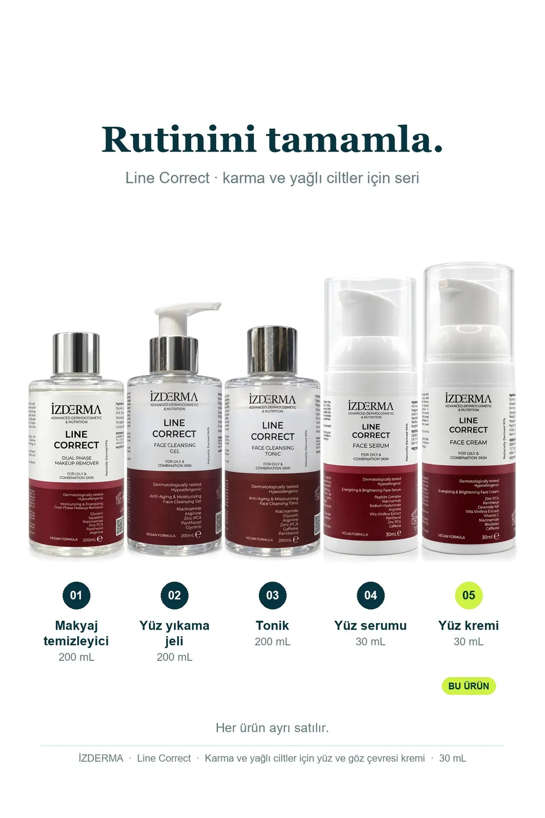 Line Correct Yüz ve Göz Çevresi Kremi — Karma ve Yağlı Ciltler · 30 ml · Görsel 8