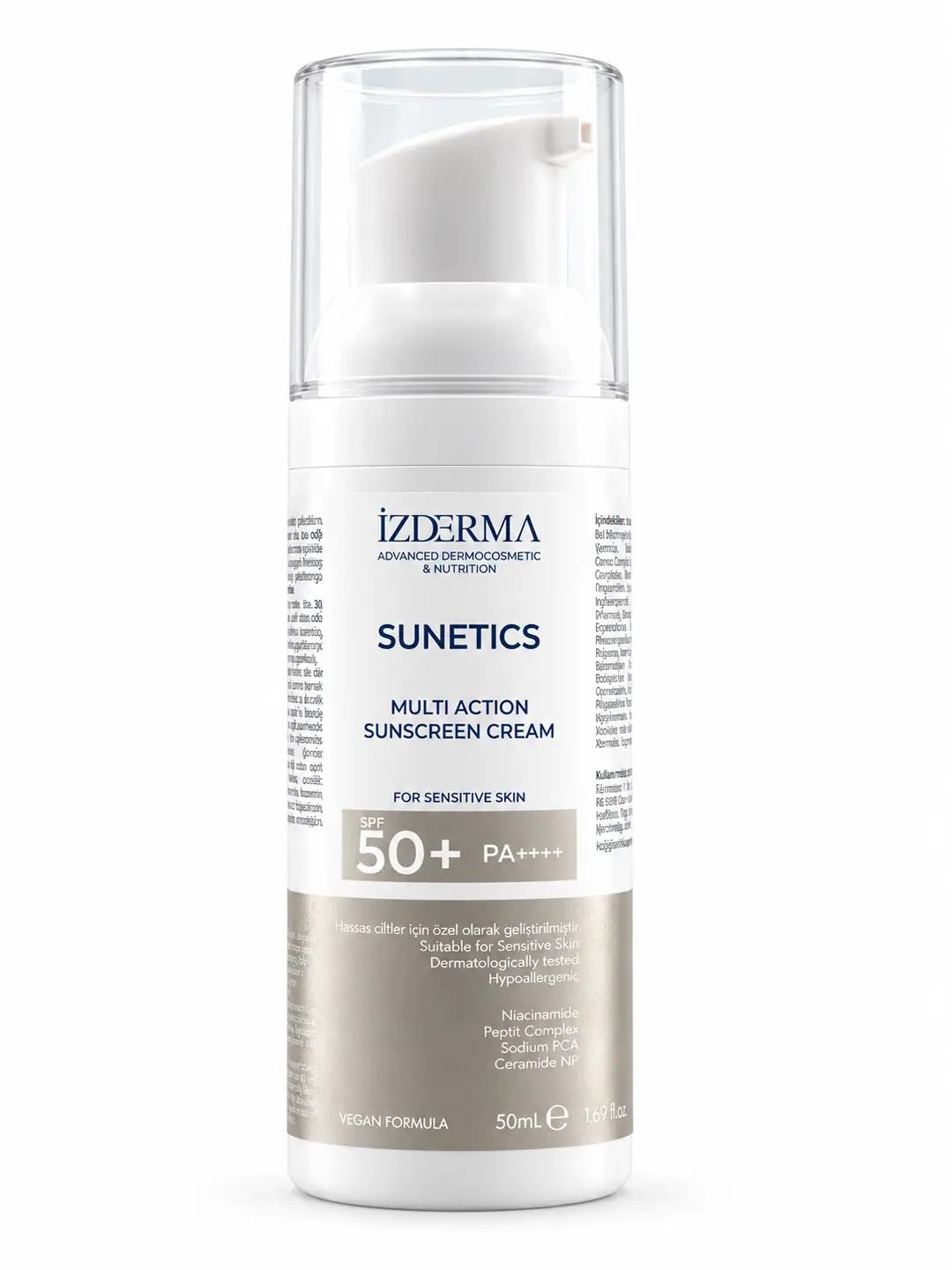 İzderma Sunetics Multi Action Güneş Kremi SPF 50+ PA++++ — Hassas ve Kuru Ciltler · 50 ml · Görsel 1